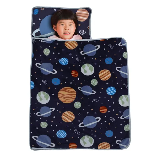 Vista 3 de NoJo Everything Kids Solar System - Tapete para siesta para niños pequeños, color azul marino, naranja y gris