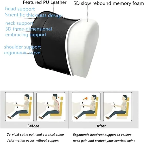 Vista 5 de Kit de almohada lumbar y cuello de automóvil, cojín ergonómico de espuma viscoelástica, alivia la fatiga de conducción, cómodo cuello y espalda