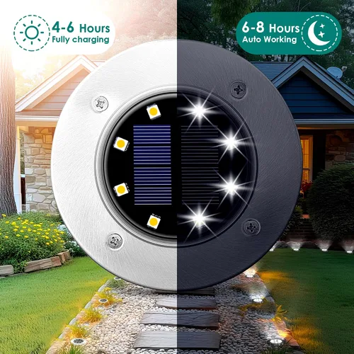 Vista 3 de SOLPEX Luces solares impermeables para exteriores, paquete de 8 luces solares para suelo, luces solares de jardín, iluminación de paisaje
