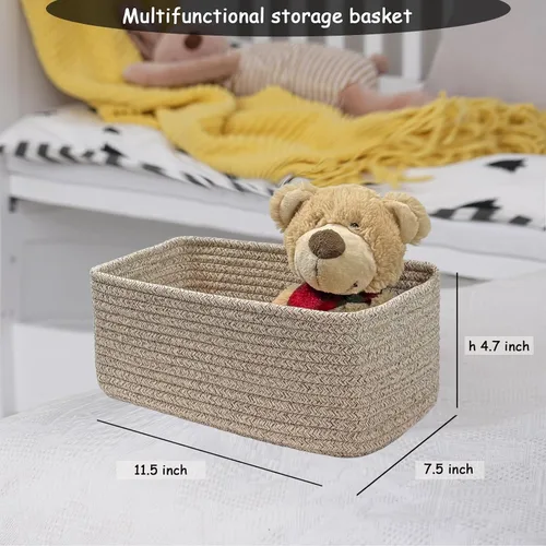 Vista 3 de COMFY-HOMI Cestas de almacenamiento de 11.5 x 7.5 x 4.7 pulgadas para organizar, cesta tejida de cuerda de algodón, caja de almacenamiento de marrón
