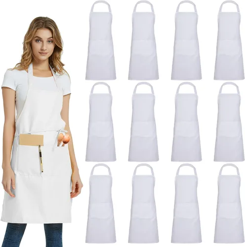 Vista 10 de DUSKCOVE Paquete de 12 delantales lisos con 2 bolsillos, delantales comerciales unisex negros a granel para cocina, cocina, restaurante, barbacoa