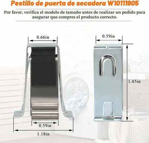 Vista 5 de W10111905 WPW10111905 - Cierre de puerta de secadora de Blutoget - Compatible con Ken-more May-tag Whirlpool Dryer Door Catch- Sustituye a