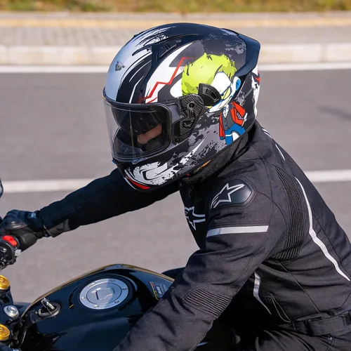 Vista 3 de VCOROS Casco integral de doble visera para motocicleta para adultos, Casco de moto de calle y carrera X9 aprobado por DOT con visera negra