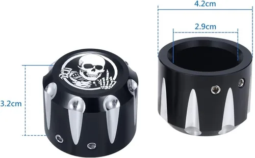 Vista 2 de Juego de 2 tapas de tuerca de eje delantero, juego de tapas de eje, tapa de tuerca de eje delantero de aluminio CNC estilo calavera, compatible