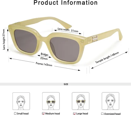 Vista 5 de Gafas de sol rectangulares retro para mujer, gafas de sol de marco cuadrado de moda AP3642