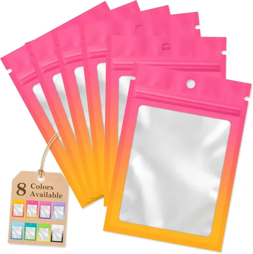 Vista 9 de Funfery Paquete de 100 bolsas resellables de Mylar transparentes, bolsas de embalaje degradadas para almacenamiento de alimentos, pequeñas empresas