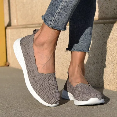 Vista 3 de poemlady Women's Slip on Loafer Shoes - Mesh Casual Ballet Flat Nurse Walking Sneakers Knit Round Toe Casual Memory Foam Shoes 190501