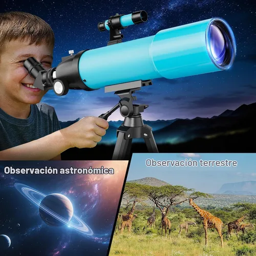 Vista 6 de Telescopio refractor de 3.543 in para adultos y niños: alcance 150X con Cian
