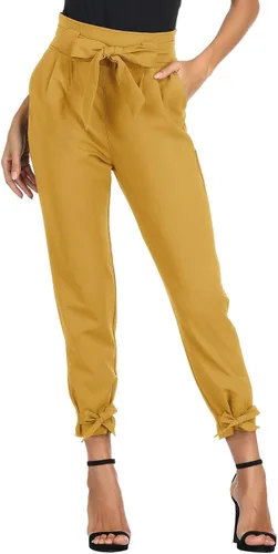 Vista 4 de GRACE KARIN - Pantalón deportivo tipo lápiz para mujer, diseño informal de tiro alto para trabajo, con lazo y bolsillos