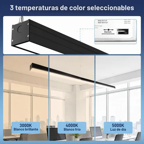 Vista 2 de hykolity Luz LED de canal lineal suspendida arquitectónica de 4 pies enlazable, 23/32/40W 3000K/4000K/5000K CCT seleccionable, accesorio