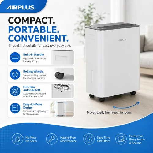 Vista 8 de AIRPLUS Max 26 pintas pequeño deshumidificador para el dormitorio del hogar