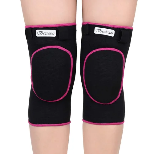 Vista 2 de Bezioner Rodilleras de voleibol, esponja gruesa antideslizante, rodilleras de baile para mujeres, yoga, baloncesto, fútbol, jóvenes, niñas, negro