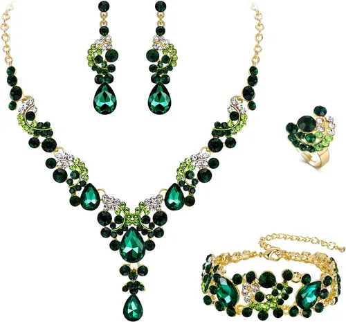 Vista 11 de Ever Faith - Conjunto de collar y aretes de lágrima con cristales de diamantes de imitación para novia, ondas florales