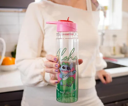 Vista 4 de Silver Buffalo Lilo and Stitch Aloha - Botella de agua Tritan de doble pared Botella de plástico sin BPA con tapa de rosca y tapa abatible