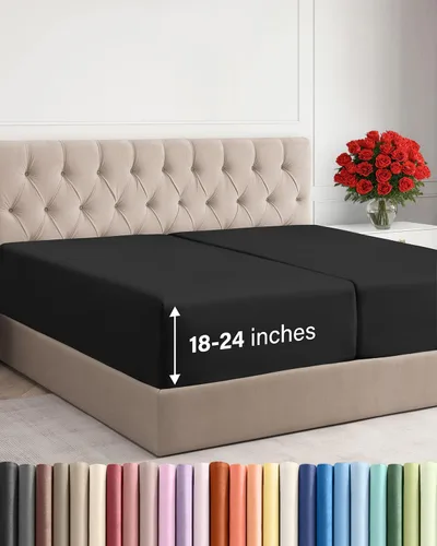 Vista 132 de Sábana bajera ajustable extra profunda Twin XL – Sábana bajera individual de lujo de hotel solamente – Se adapta fácilmente a colchones de 18 a 24