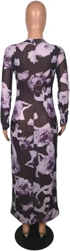 Vista 5 de Recious Vestido sexy de manga larga con cuello alto y estampado floral para mujer