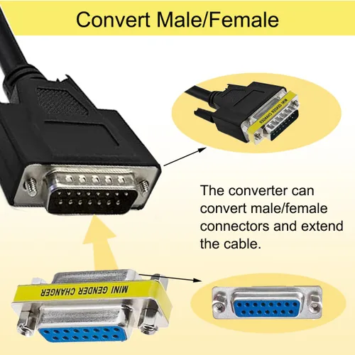 Vista 3 de DB15 Adaptador macho a macho de 15 pines Acoplador cambiador Serial D-Sub 15 pines hembra a hembra cambiador de género Conectores convertidores