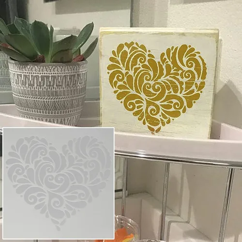 Vista 2 de Plantilla de corazón para pintar, plantilla de pintura decorativa para paredes, muebles, manualidades y madera, patrón de corazón reutilizable