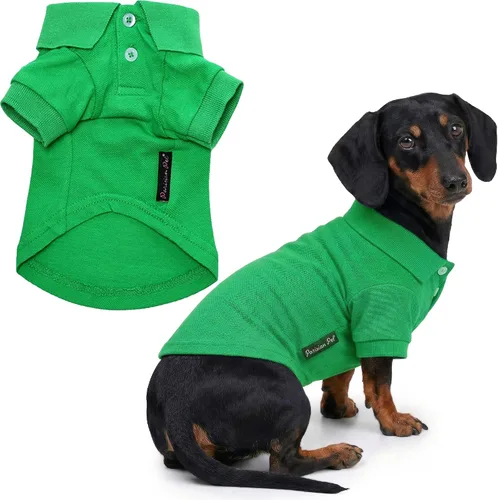 Vista 15 de Camisas Polo Parisian Pet - Camisa de Algodón Transpirable para Perros - Azul Sólido, Ropa de Verano con Capucha - Cuello con Botón para Perros