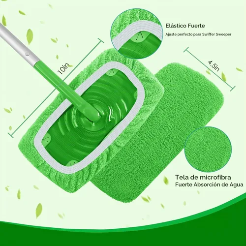 Vista 3 de Almohadillas de microfibra reutilizables compatibles con trapeador Paquete de 4 (verde)