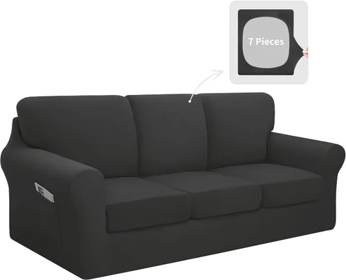 Vista 29 de Easy-Going - Funda elástica para sofá (7 piezas), tamaño XL, color negro Juego de funda de sofá lavable para 3 cojines de respaldo y asiento