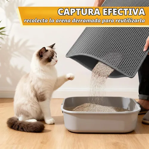 Vista 3 de Pieviev - Alfombrilla grande para arena de gato Honeycomb Litter Trapping Mat Captures Scattered Particles to Stop Tracking, Waterproof Base Gris
