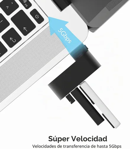 Vista 3 de SABRENT Mini USB 3.0 Hub de aluminio de 3 puertos, giratorio (HB-R3MB)