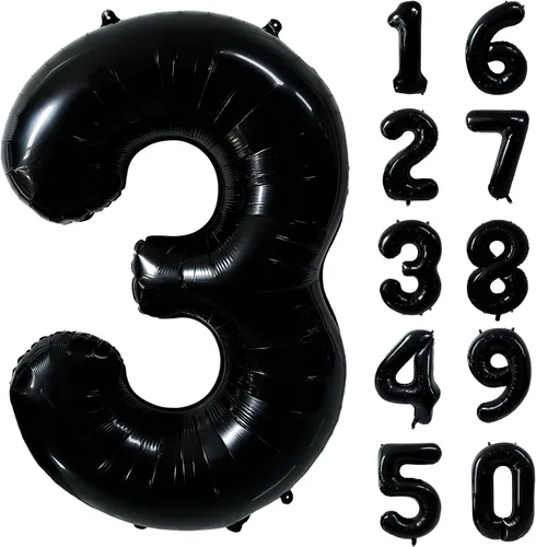 Vista 138 de Globos gigantes de helio de aluminio de 40 pulgadas, color negro, globos digitales grandes del número 0 para decoración de fiesta de cumpleaños