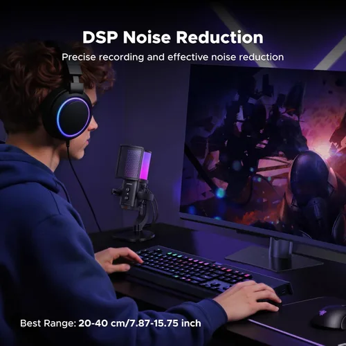 Vista 7 de UGREEN Micrófono USB para juegos para transmisión y chat de voz, micrófono de condensador de 24 bits/96 kHz con silencio rápido, monitoreo