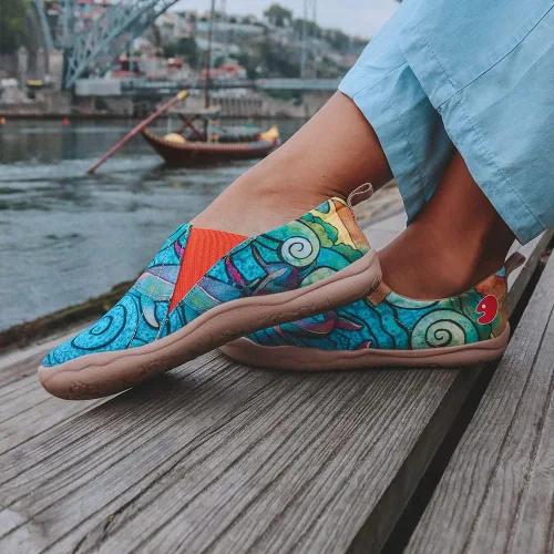 Vista 3 de UIN - Tenis informales tipo mocasines para mujer de punto pintados suaves y cómodos para caminar