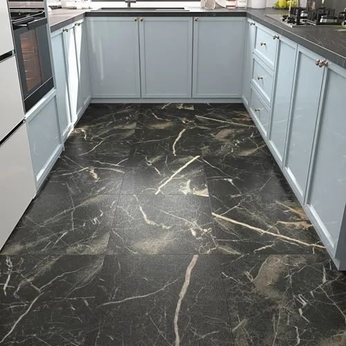 Vista 3 de Azulejos de mármol negro mate para despegar y pegar, láminas de vinilo impermeables para baño, baldosas de mármol negro, 5 unidades autoadhesivas