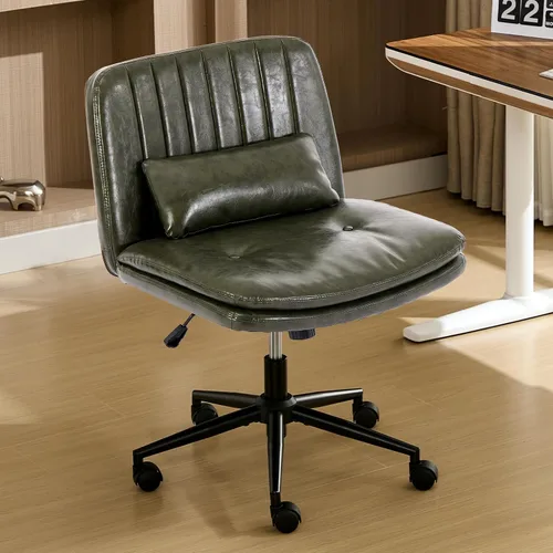 Vista 19 de IPKIG Silla cruzada con brazos abatibles ajustables, silla de tocador con ruedas, cómoda silla de escritorio con almohada lumbar, silla de oficina