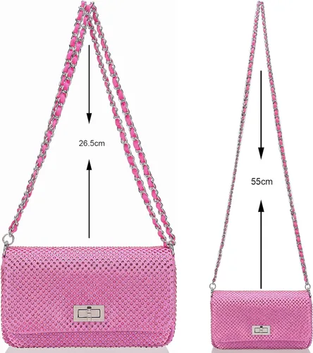 Vista 6 de Dexmay - Bolso clásico de cristal con solapa para fiesta, bolso de mano con diamantes de imitación