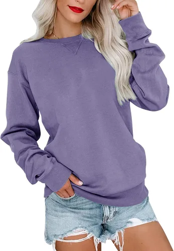 Vista 6 de Bingerlily Sudadera casual de manga larga para mujer, cuello redondo, linda sudadera pullover de ajuste relajado, tops