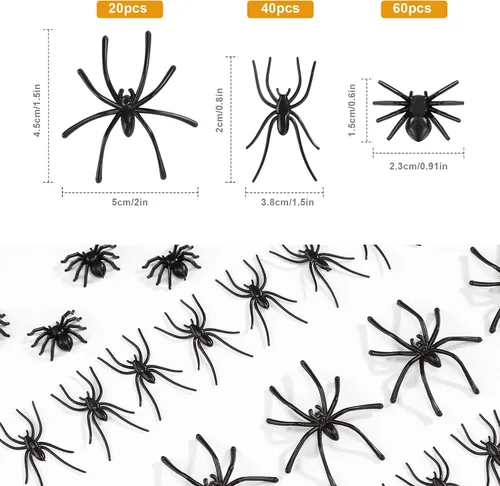 Vista 2 de Civaner 120 arañas de plástico realistas de Halloween, 3 tamaños