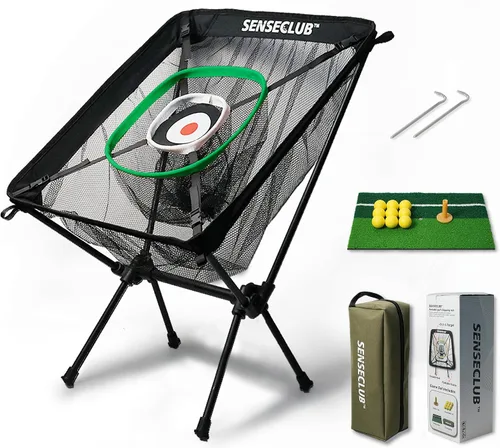 Vista 8 de SENSECLUB Red de astillado plegable y green flotante, objetivo de astillado de práctica de golf interior, juego de golf de patio trasero y regalos