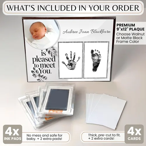 Vista 4 de Kit de manos y huellas sin tinta, placa de recuerdo de bebé y regalos de baby shower, ideal como regalo de mamá, marcos de fotos para guardería, kit