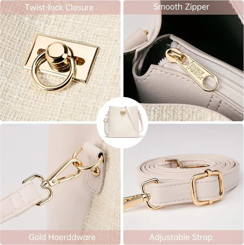 Vista 7 de KALIDI Bolsos cruzados para mujer de cuero vegano Bolso de hombro de moda con múltiples bolsillos Beige