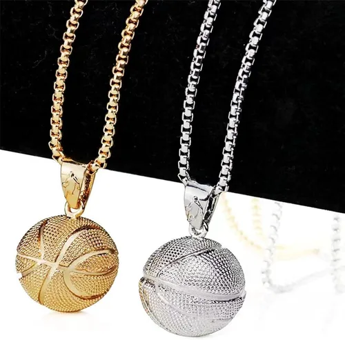 Vista 4 de LAIMIUMIU33 Cadena helada para hombres, collar con colgante de baloncesto para niños, cuernos, estilo deportivo, estilo Nba, hip hop, punk, joyería