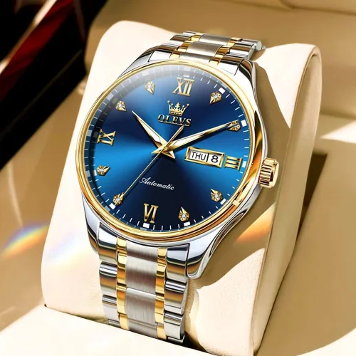 Vista 4 de OLEVS Reloj automático para hombre con calendario mecánico de cuerda automática, impermeable, vestido de acero inoxidable, luminoso, relojes