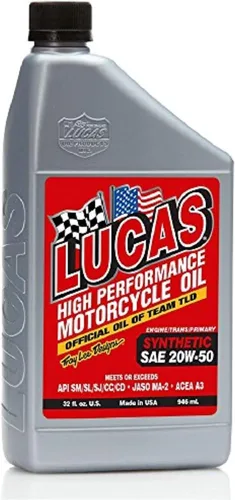 Vista 2 de Lucas Oil 10702 SAE 20W-50 Aceite sintético para motocicleta - botella de 1 cuarto de galón