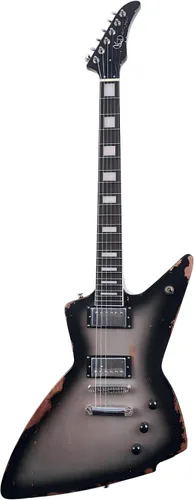 Vista 8 de KGD Relic - Guitarra eléctrica de metal pesado de 6 cuerdas con tuerca de hueso, guitarra eléctrica profesional para adultos (negro y blanco)