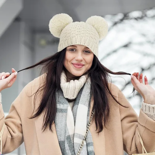 Vista 3 de Simplicity Gorro de punto trenzado para mujer, con pompón, para esquí, snowboard