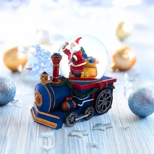 Vista 2 de Tren de regalos de Santa: globo musical de nieve de agua con entrega