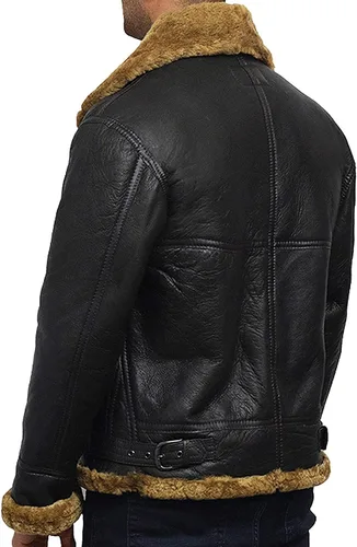 Vista 6 de BRANDSLOCK Chaqueta bomber de cuero para hombre B3 de oveja de aviador
