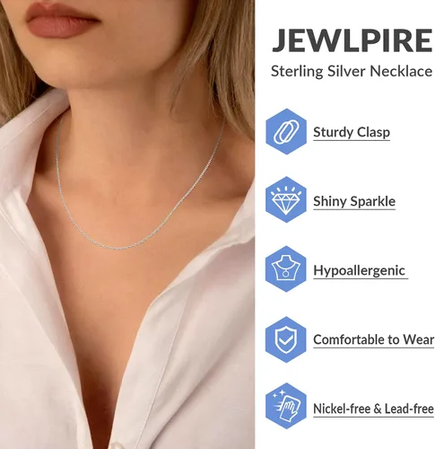Vista 2 de Jewlpire - Collar de cadena de oro sólido de 18 quilates sobre plata esterlina 925 para mujer, cadena de eslabones de 364 de pulgada, resistente