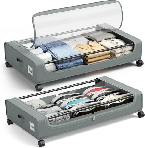 Vista 10 de Contenedores de almacenamiento debajo de la cama con tapa transparente, almacenamiento grande debajo de la cama con ruedas, contenedores de 6.22