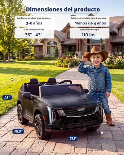 Vista 2 de Firstness Cadillac Escalade IQ Ride on Car de 2 plazas, color negro
