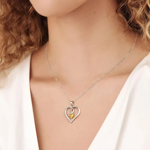 Vista 4 de Collar de piedra natal de corazón de amor para mujer, joyería de corazón de plata esterlina S925 para mujeres, collar de corazón de plata, joyería