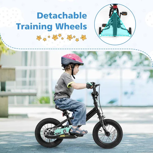 Vista 5 de BABY JOY Bicicleta para niños, 12, 14, 16, 18 pulgadas, bicicleta deportiva con ruedas de entrenamiento extraíbles, frenos de mano y posavasos